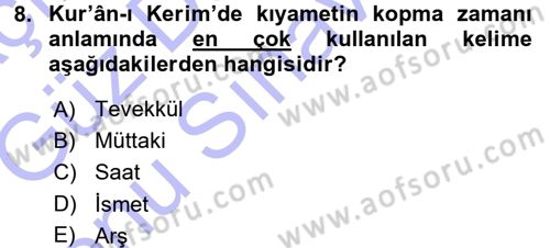 İslam İnanç Esasları Dersi 2015 - 2016 Yılı (Final) Dönem Sonu Sınav Soruları 8. Soru