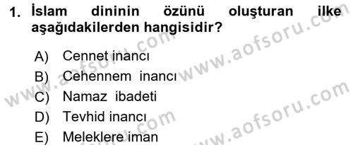 İslam İnanç Esasları Dersi 2016 - 2017 Yılı (Final) Dönem Sonu Sınavı 1. Soru