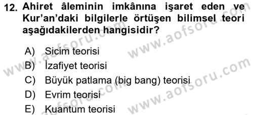 İslam İnanç Esasları Dersi 2016 - 2017 Yılı (Final) Dönem Sonu Sınav Soruları 12. Soru
