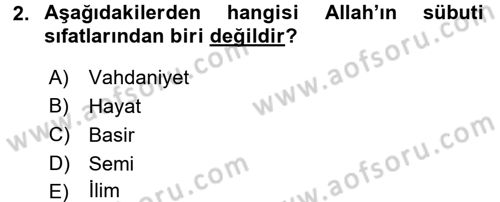 İslam İnanç Esasları Dersi 2016 - 2017 Yılı (Final) Dönem Sonu Sınav Soruları 2. Soru