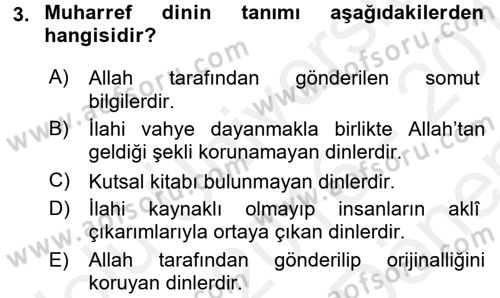 İslam İnanç Esasları Dersi 2016 - 2017 Yılı (Final) Dönem Sonu Sınav Soruları 3. Soru