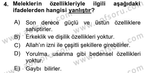 İslam İnanç Esasları Dersi 2016 - 2017 Yılı (Final) Dönem Sonu Sınav Soruları 4. Soru