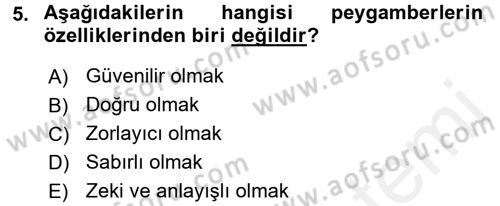 İslam İnanç Esasları Dersi 2016 - 2017 Yılı (Final) Dönem Sonu Sınav Soruları 5. Soru