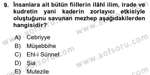 İslam İnanç Esasları Dersi 2016 - 2017 Yılı (Final) Dönem Sonu Sınav Soruları 9. Soru