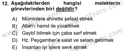 İslam İnanç Esasları Dersi 2017 - 2018 Yılı (Vize) Ara Sınav Soruları 12. Soru