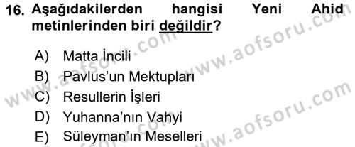 İslam İnanç Esasları Dersi 2017 - 2018 Yılı (Vize) Ara Sınav Soruları 16. Soru