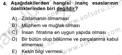 İslam İnanç Esasları Dersi 2017 - 2018 Yılı (Vize) Ara Sınav Soruları 4. Soru
