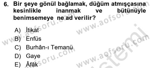 İslam İnanç Esasları Dersi 2017 - 2018 Yılı (Vize) Ara Sınav Soruları 6. Soru