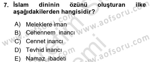 İslam İnanç Esasları Dersi 2017 - 2018 Yılı (Vize) Ara Sınav Soruları 7. Soru