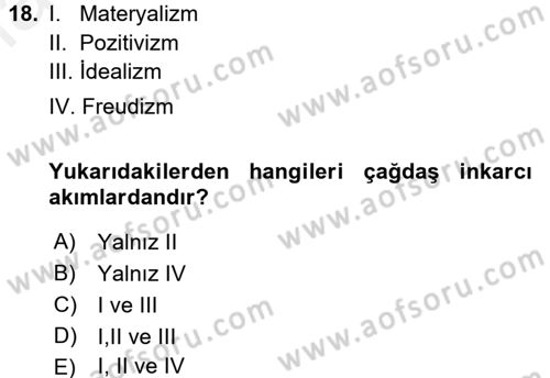 İslam İnanç Esasları Dersi 2017 - 2018 Yılı (Final) Dönem Sonu Sınav Soruları 18. Soru