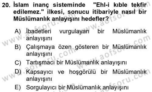 İslam İnanç Esasları Dersi 2017 - 2018 Yılı (Final) Dönem Sonu Sınav Soruları 20. Soru