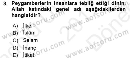 İslam İnanç Esasları Dersi 2017 - 2018 Yılı (Final) Dönem Sonu Sınav Soruları 3. Soru