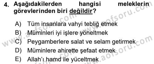 İslam İnanç Esasları Dersi 2017 - 2018 Yılı (Final) Dönem Sonu Sınav Soruları 4. Soru