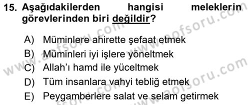 İslam İnanç Esasları Dersi 2018 - 2019 Yılı (Vize) Ara Sınav Soruları 15. Soru