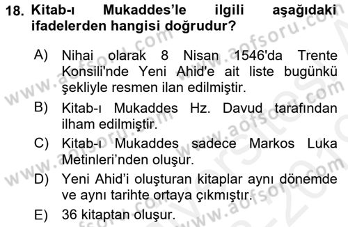 İslam İnanç Esasları Dersi 2018 - 2019 Yılı (Vize) Ara Sınav Soruları 18. Soru