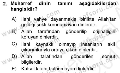 İslam İnanç Esasları Dersi 2018 - 2019 Yılı (Vize) Ara Sınav Soruları 2. Soru