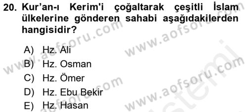 İslam İnanç Esasları Dersi 2018 - 2019 Yılı (Vize) Ara Sınav Soruları 20. Soru