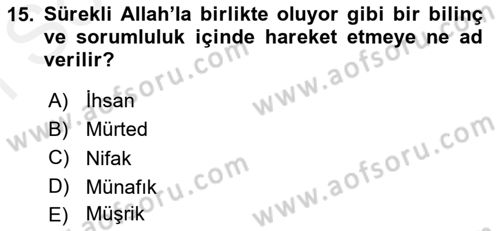 İslam İnanç Esasları Dersi 2018 - 2019 Yılı (Final) Dönem Sonu Sınav Soruları 15. Soru