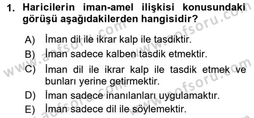 İslam İnanç Esasları Dersi 2018 - 2019 Yılı Yaz Okulu Sınav Soruları 1. Soru