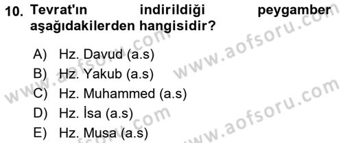 İslam İnanç Esasları Dersi 2018 - 2019 Yılı Yaz Okulu Sınav Soruları 10. Soru