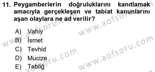 İslam İnanç Esasları Dersi 2018 - 2019 Yılı Yaz Okulu Sınav Soruları 11. Soru