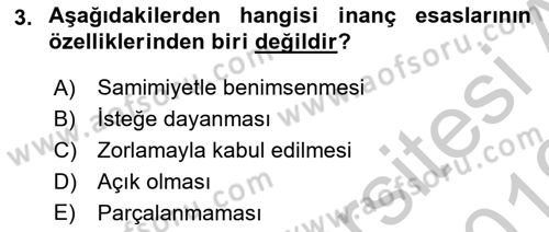 İslam İnanç Esasları Dersi 2018 - 2019 Yılı Yaz Okulu Sınav Soruları 3. Soru