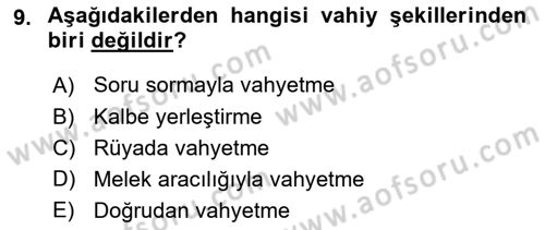 İslam İnanç Esasları Dersi 2018 - 2019 Yılı Yaz Okulu Sınav Soruları 9. Soru