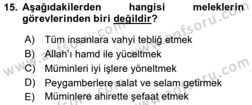 İslam İnanç Esasları Dersi 2019 - 2020 Yılı (Vize) Ara Sınav Soruları 15. Soru