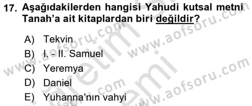 İslam İnanç Esasları Dersi 2019 - 2020 Yılı (Vize) Ara Sınav Soruları 17. Soru