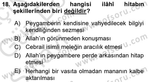 İslam İnanç Esasları Dersi 2019 - 2020 Yılı (Vize) Ara Sınav Soruları 18. Soru