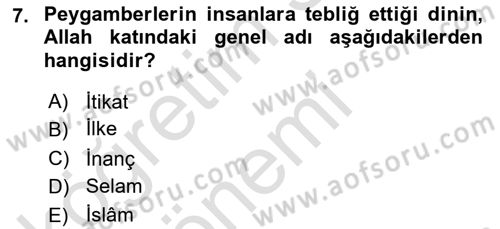 İslam İnanç Esasları Dersi 2019 - 2020 Yılı (Vize) Ara Sınav Soruları 7. Soru