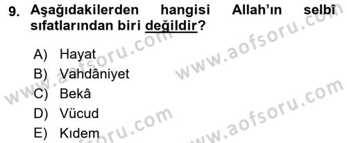 İslam İnanç Esasları Dersi 2019 - 2020 Yılı (Vize) Ara Sınav Soruları 9. Soru