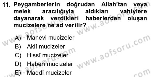 İslam İnanç Esasları Dersi 2019 - 2020 Yılı (Final) Dönem Sonu Sınavı 11. Soru