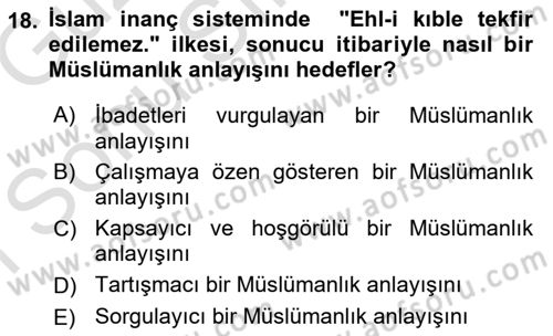 İslam İnanç Esasları Dersi 2019 - 2020 Yılı (Final) Dönem Sonu Sınav Soruları 18. Soru
