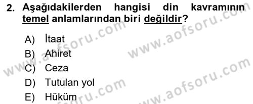 İslam İnanç Esasları Dersi 2019 - 2020 Yılı (Final) Dönem Sonu Sınav Soruları 2. Soru