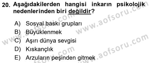 İslam İnanç Esasları Dersi 2019 - 2020 Yılı (Final) Dönem Sonu Sınav Soruları 20. Soru