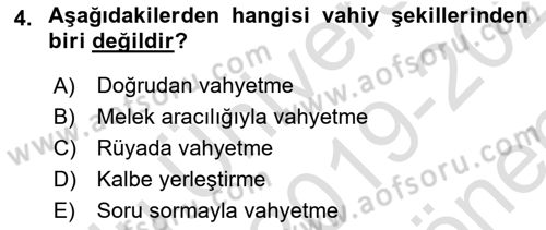 İslam İnanç Esasları Dersi 2019 - 2020 Yılı (Final) Dönem Sonu Sınav Soruları 4. Soru