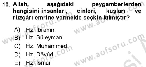 İslam İnanç Esasları Dersi 2020 - 2021 Yılı Yaz Okulu Sınav Soruları 10. Soru