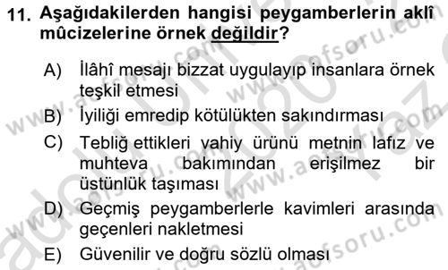 İslam İnanç Esasları Dersi 2020 - 2021 Yılı Yaz Okulu Sınav Soruları 11. Soru