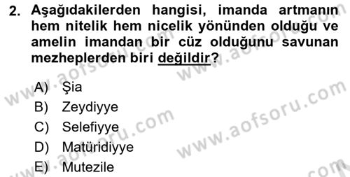 İslam İnanç Esasları Dersi 2020 - 2021 Yılı Yaz Okulu Sınav Soruları 2. Soru