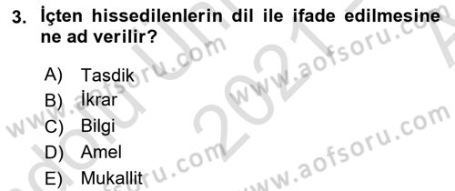 İslam İnanç Esasları Dersi 2021 - 2022 Yılı (Vize) Ara Sınavı 3. Soru