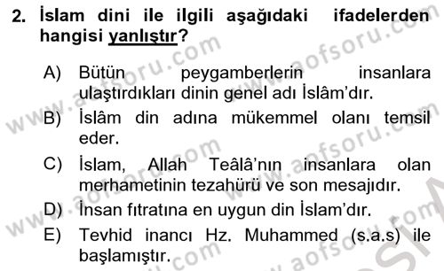İslam İnanç Esasları Dersi 2021 - 2022 Yılı (Final) Dönem Sonu Sınav Soruları 2. Soru