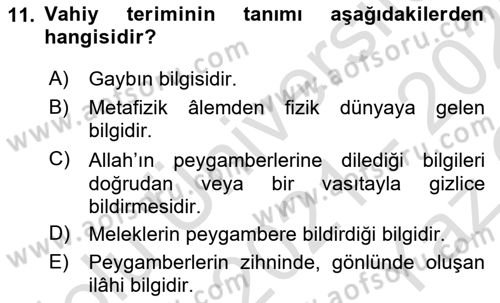 İslam İnanç Esasları Dersi 2021 - 2022 Yılı Yaz Okulu Sınav Soruları 11. Soru