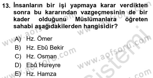 İslam İnanç Esasları Dersi 2021 - 2022 Yılı Yaz Okulu Sınav Soruları 13. Soru