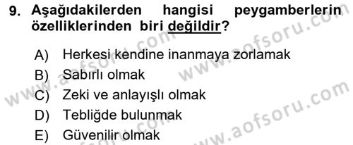 İslam İnanç Esasları Dersi 2021 - 2022 Yılı Yaz Okulu Sınav Soruları 9. Soru