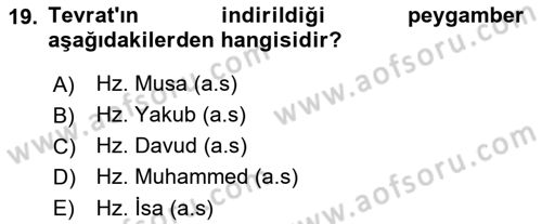 İslam İnanç Esasları Dersi 2022 - 2023 Yılı (Vize) Ara Sınav Soruları 19. Soru