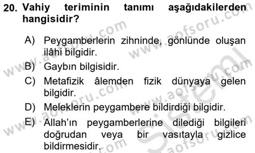 İslam İnanç Esasları Dersi 2022 - 2023 Yılı (Vize) Ara Sınav Soruları 20. Soru