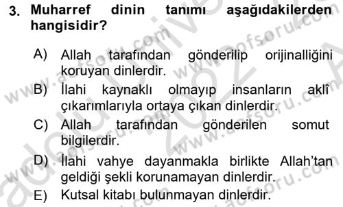 İslam İnanç Esasları Dersi 2022 - 2023 Yılı (Vize) Ara Sınav Soruları 3. Soru