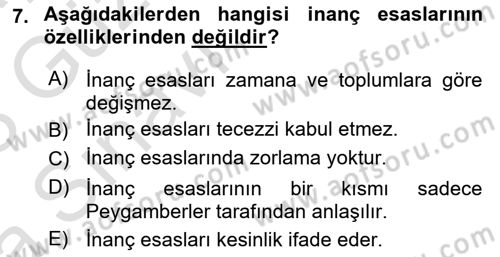 İslam İnanç Esasları Dersi 2022 - 2023 Yılı (Vize) Ara Sınav Soruları 7. Soru