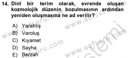 İslam İnanç Esasları Dersi 2022 - 2023 Yılı Yaz Okulu Sınav Soruları 14. Soru